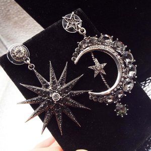 Black and Silver Star and Moon Earrings